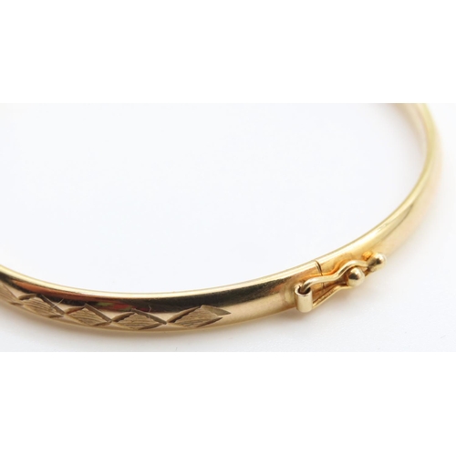 99 - 9 Carat Yellow Gold Bangle with Diamond Cut Design Inner Width 6cm