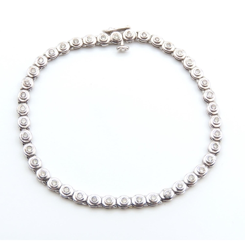 Bezel Set Ladies Diamond Bracelet Mounted in 9 Carat White Gold 19cm Long