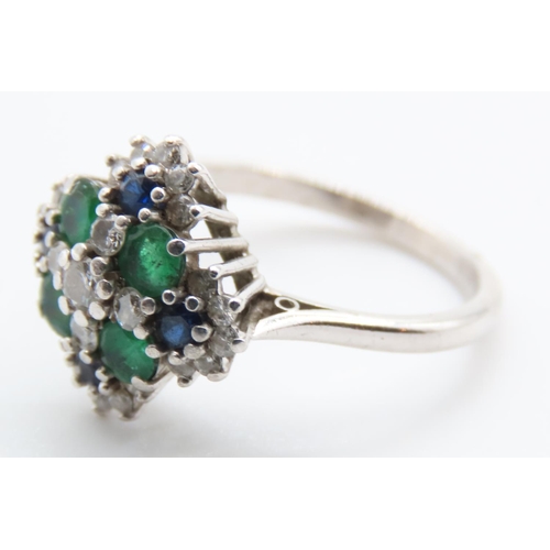 7 - Emerald Sapphire and Diamond Set Ladies Cluster Ring Mounted in 18 Carat White Gold Ring Circa 1950 ... 