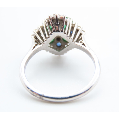 7 - Emerald Sapphire and Diamond Set Ladies Cluster Ring Mounted in 18 Carat White Gold Ring Circa 1950 ... 