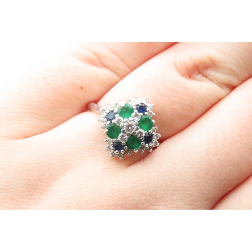 7 - Emerald Sapphire and Diamond Set Ladies Cluster Ring Mounted in 18 Carat White Gold Ring Circa 1950 ... 