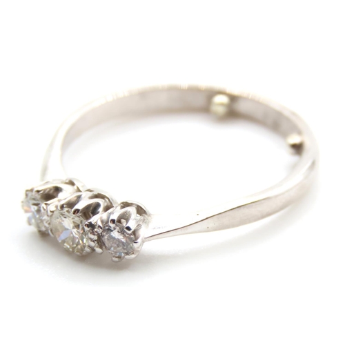 9 - Three Stone Ladies Diamond Ring Mounted in 18 Carat White Gold Ring Size P .65 Carat Total Diamond W... 