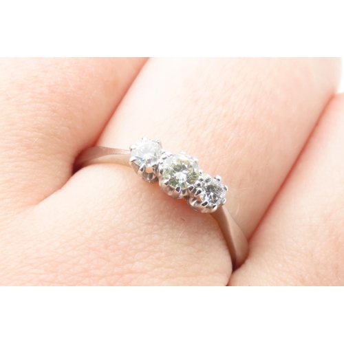 9 - Three Stone Ladies Diamond Ring Mounted in 18 Carat White Gold Ring Size P .65 Carat Total Diamond W... 