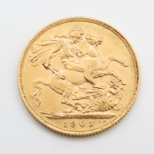 542 - Full Sovereign 22ct Gold 7.9 Grams 1905 Edward London Mint