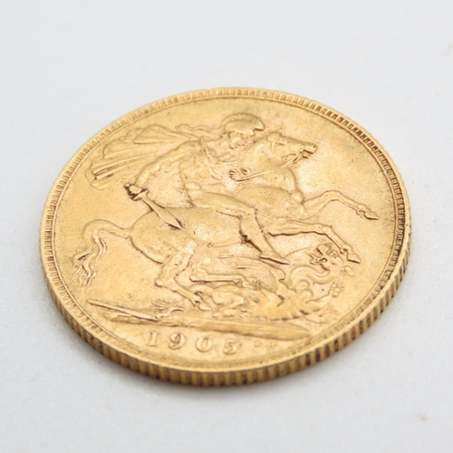 542 - Full Sovereign 22ct Gold 7.9 Grams 1905 Edward London Mint