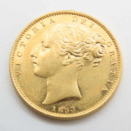 544 - Full Sovereign 22ct Gold 7.9 Grams 1853 Young Victoria Shieldback London Mint