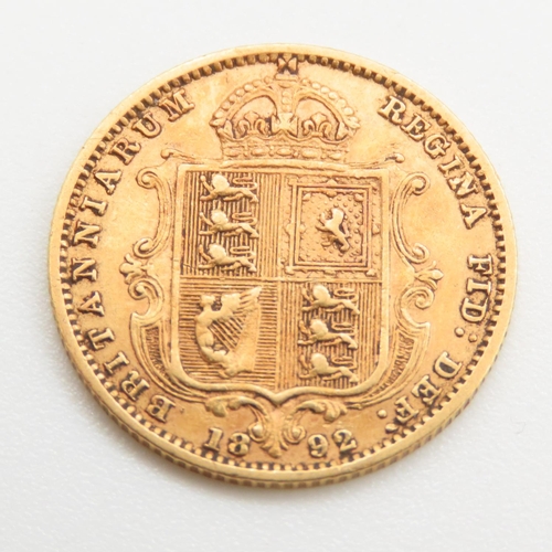 548 - Half Sovereign 22ct Gold 3.9 Grams 1892 Jubilee Victoria Shieldback London Mint