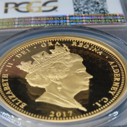 552 - States of Alderney Remembrance Poppy One Hundred Pounds Ounce Gold Coin Dated 2017
31.1g PCGS PR70DC... 