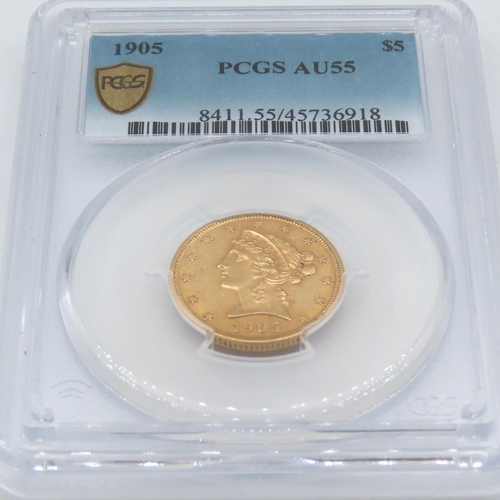 556 - 1905 Five Dollar Gold Coin PCGS Graded 8.36g 90% AU