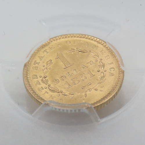 557 - 1851 Gold Type 1 Liberty Head $1 Coin PCGS MS63 1.7g 90% AU. This 1851 Liberty Head Gold Dollar Coin... 