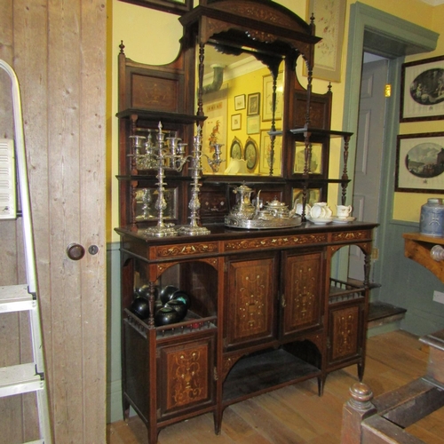 104 - Victorian Rosewood Marquetry Decorated Side Cabinet with Inset Mirrored Plates Above Cupboard Doors ... 