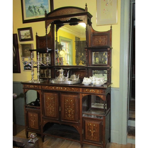 104 - Victorian Rosewood Marquetry Decorated Side Cabinet with Inset Mirrored Plates Above Cupboard Doors ... 