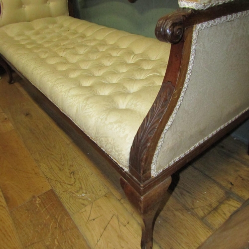 108 - Edwardian Deep Button Upholstered Damask Cupboard Open Form Settee Approximately 5ft Wide Attractive... 