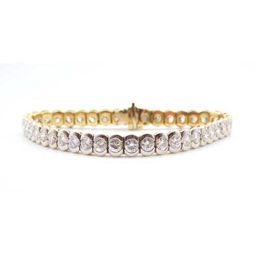 18 Carat White and Yellow Gold Bezel Set Diamond Tennis Bracelet 19cm Long Total Diamond Weights 11 Carats
