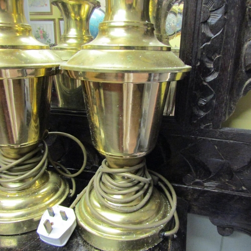 127 - Pair of Cast Brass Pedestal Form Table Lamps Each Electrified Working Order Each Approximately 25 In... 