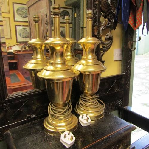 127 - Pair of Cast Brass Pedestal Form Table Lamps Each Electrified Working Order Each Approximately 25 In... 