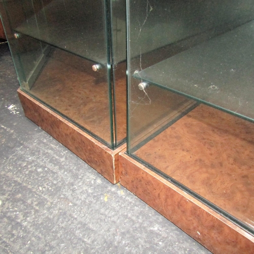 130 - Pair of Vintage Italian Shop Display Cabinets Burr Walnut Veneer to Panel Bases Good Original Condit... 