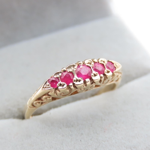 Five Stone Gradual Ruby Set Ring Mounted on 9 Carat Yellow Gold Ring Size N and a Half