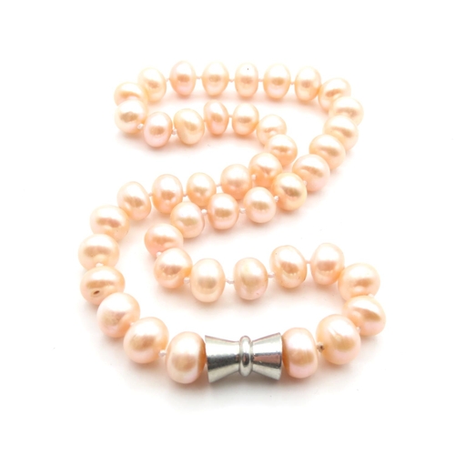 1421 - Single Strand Ladies Pearl Necklace with Magnetic Silver Clasp 42cm Long