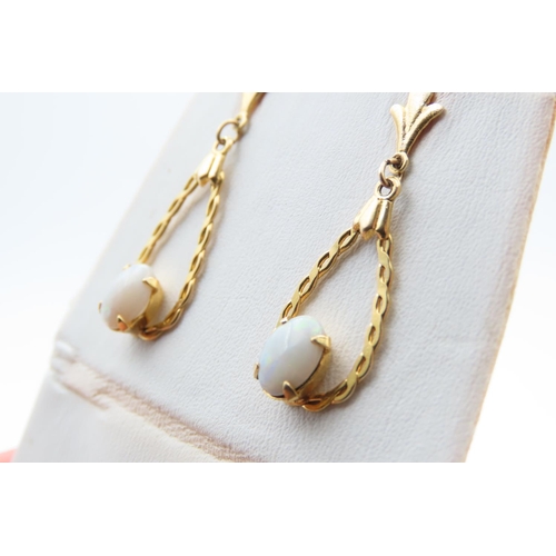 1423 - Pair of 14 Carat Yellow Gold Opal Set Drop Earrings 2.5cm High