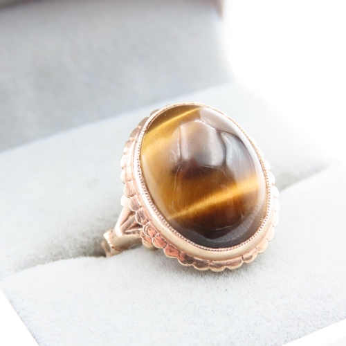 1424 - Tigers Eye Single Stone Ring Mounted in 9 Carat Yellow Gold Ring Size I