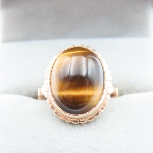 1424 - Tigers Eye Single Stone Ring Mounted in 9 Carat Yellow Gold Ring Size I