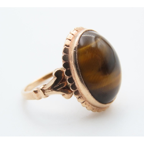 1424 - Tigers Eye Single Stone Ring Mounted in 9 Carat Yellow Gold Ring Size I