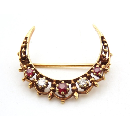 1427 - 18 Carat Yellow Gold Ruby and Diamond Set Crescent Form Brooch