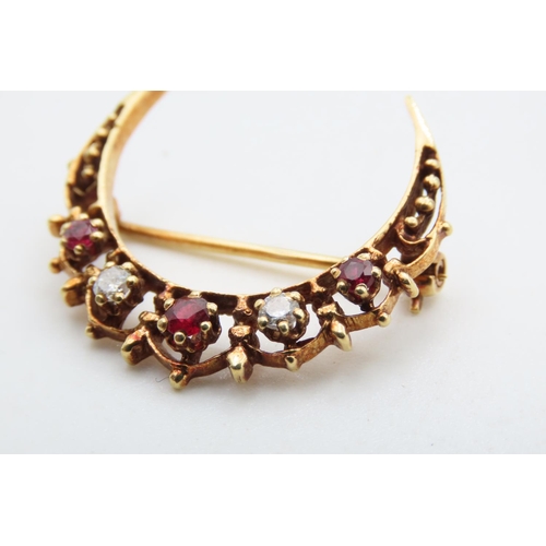 1427 - 18 Carat Yellow Gold Ruby and Diamond Set Crescent Form Brooch