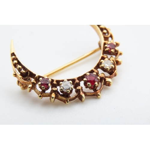 1427 - 18 Carat Yellow Gold Ruby and Diamond Set Crescent Form Brooch