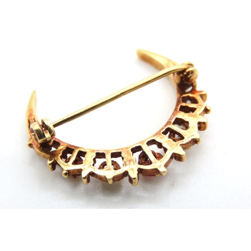 1427 - 18 Carat Yellow Gold Ruby and Diamond Set Crescent Form Brooch