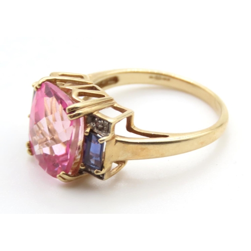 1431 - Pink Tourmaline Iolite and Diamond Set Ladies Ring Mounted in 9 Carat Yellow Gold Ring Size P