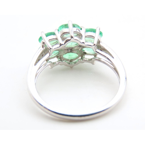 1433 - Seven Stone Emerald Cluster Ring Mounted on 9 Carat White Gold Further Diamonds Set to Shoulders Rin... 