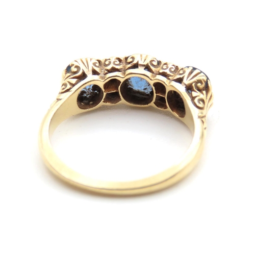 1437 - Three Stone Sapphire and Diamond Ring Line Set Mounted on 18 Carat Yellow Gold Band  Size L and a Ha... 