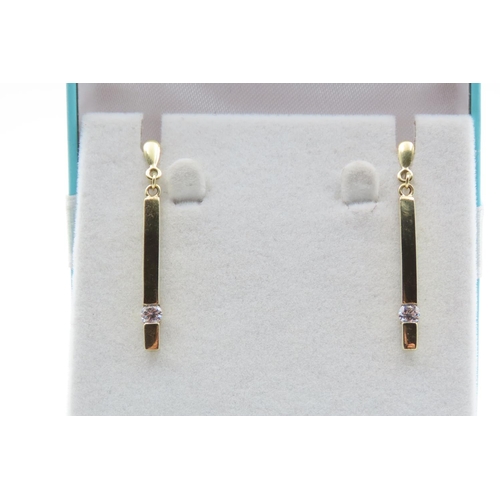 1439 - Pair of Gemstone Set 9 Carat Yellow Gold Bar Drop Earrings 3cm High