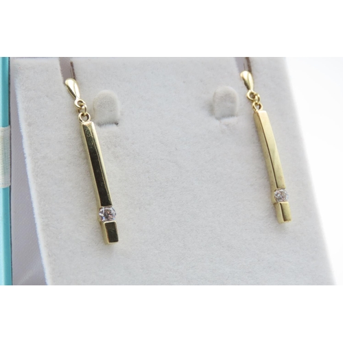 1439 - Pair of Gemstone Set 9 Carat Yellow Gold Bar Drop Earrings 3cm High