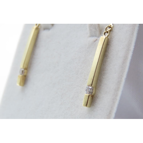 1439 - Pair of Gemstone Set 9 Carat Yellow Gold Bar Drop Earrings 3cm High