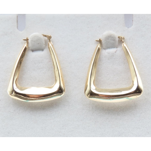 1441 - Pair of 9 Carat Yellow Gold Triangle Hoop Earrings 3cm High