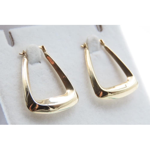 1441 - Pair of 9 Carat Yellow Gold Triangle Hoop Earrings 3cm High