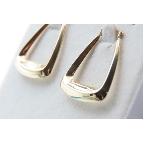 1441 - Pair of 9 Carat Yellow Gold Triangle Hoop Earrings 3cm High