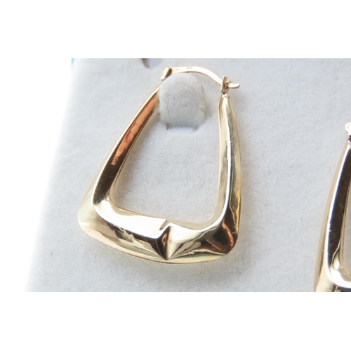 1441 - Pair of 9 Carat Yellow Gold Triangle Hoop Earrings 3cm High