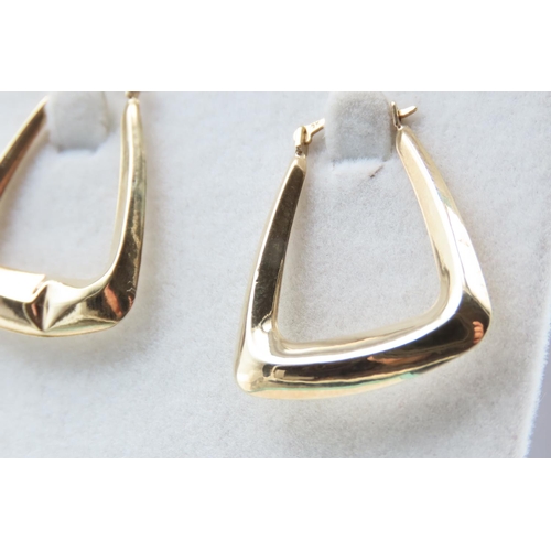 1441 - Pair of 9 Carat Yellow Gold Triangle Hoop Earrings 3cm High