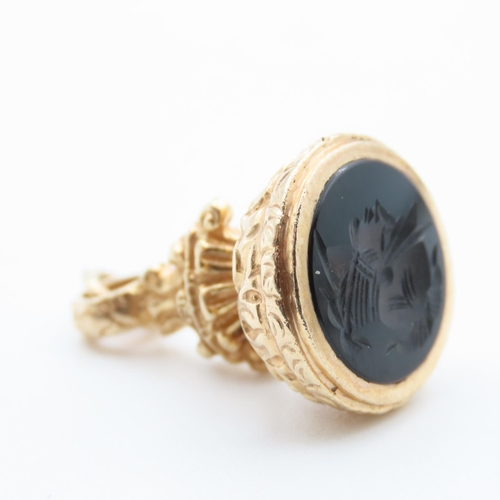 1446 - Black Onyx Set Fob Pendant Mounted in 9 Carat Yellow Gold 2cm Drop