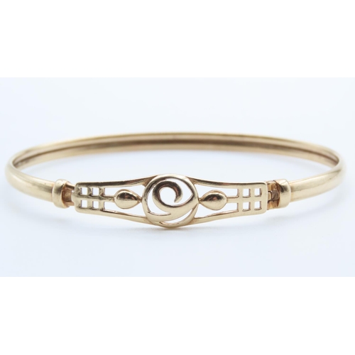 1447 - 9 Carat Celtic Motif Decorated Yellow Gold Bangle Inner Width 6cm