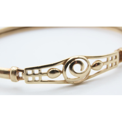 1447 - 9 Carat Celtic Motif Decorated Yellow Gold Bangle Inner Width 6cm