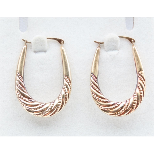 1449 - Pair of 9 Carat Yellow Gold Hoop Earrings 3.5cm High