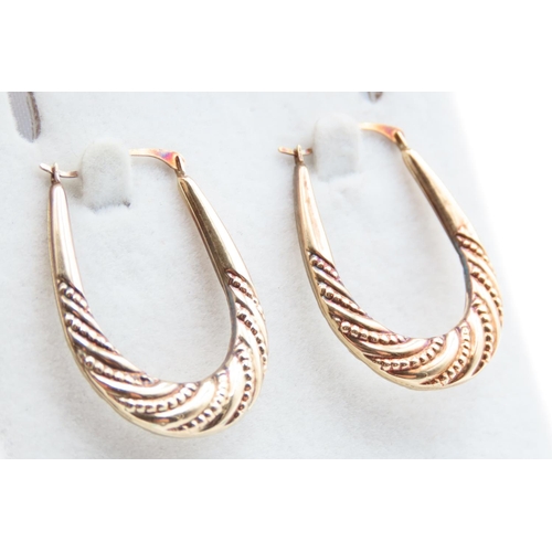 1449 - Pair of 9 Carat Yellow Gold Hoop Earrings 3.5cm High