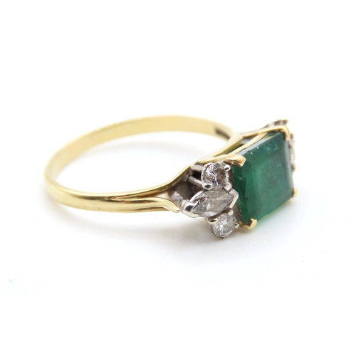 1451 - Emerald And Diamond Ring Attractively Detailed Mounted in 18 Yellow Gold Ring Size V