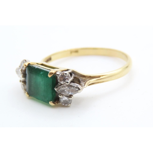 1451 - Emerald And Diamond Ring Attractively Detailed Mounted in 18 Yellow Gold Ring Size V