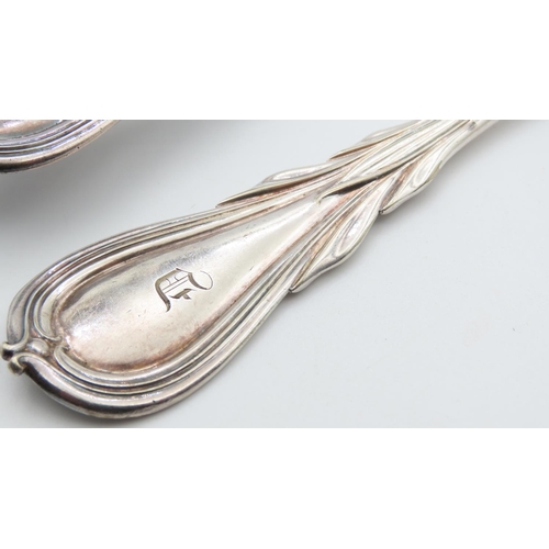 1455 - Pair of Edwardian Silver Plated Serving Knife and Spoon 32cm Long with Silver Fork 25cm Long